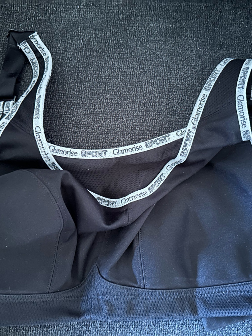 Glamorise Black Sports Bra with White Logo Trim